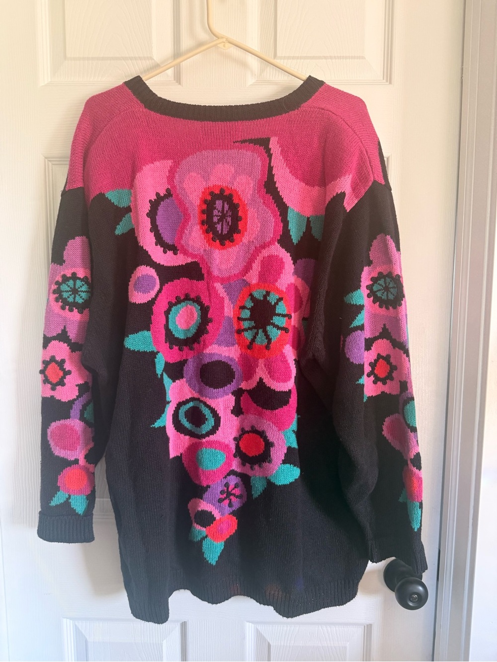 Bob Mackie Black Cardigan With Pink, Teal & Purple Floral Design View 2